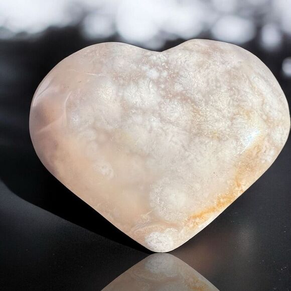Flower Agate‎ Heart Carving (#10) - Picture 1 of 9